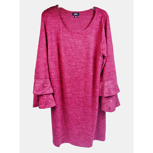 Tacera Women’s Midi Dress Bell Sleeves Gold Beads Plus Size 1X Red Wine - Picture 1 of 5